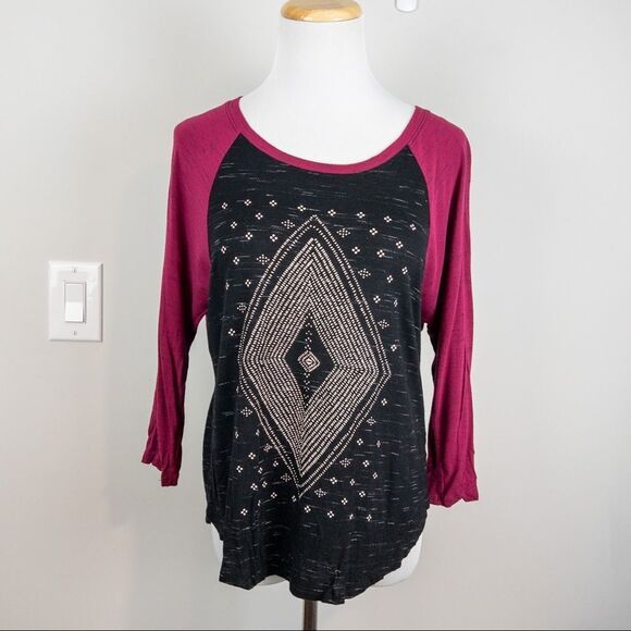 Roxy Diamond Raglan 3/4 Sleeve Tee - Size Small - Picture 2 of 7